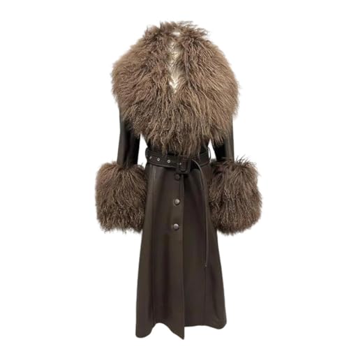 Pulcykp Womens Leather Trench Coat With Winter Warm Long Leather