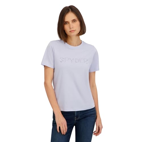 Spyder Womens Floral Wordmark Logo Graphic Short Sleeve Tee T-Shirt, Mist Blue, M