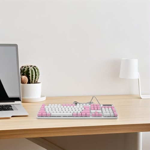 CLISPEED Clavier Mécanique Rétroéclairé USB 104 Touches Bicolore Blanc et Rose, Usage Professionnel Bureautique et Gaming, Touches Suspendues Résistantes – vue 7