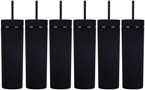 Essasea Black Matte Tumblers with Lids and Straws.16oz Skinny Tumblers Bulk.Reusable Double Walled Insulated Travel Tumblers.Plastic Acrylic Pastel Colored Cups for Iced Coffee Smoothie.DIY Tumblers.
