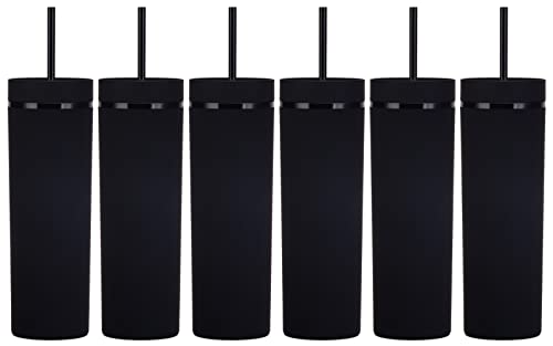 Essasea Black Matte Tumblers With Lids And Straws.16Oz Skinny Tumblers Bulk.reusable Double Walled Insulated Travel Tumblers.plastic Acrylic Pastel Colored Cups For Iced Coffee Smoothie.diy Tumblers. #TOP3