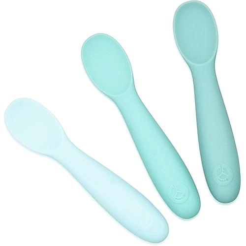 Image of WeeSprout Baby Spoons for Self Feeding 6 Months +, Soft & Durable Silicone Utensils for Sensitive Gums & Teeth, Easy Grip Handles & Shorter Length for Little Hands, 3 Pack + Carrying Case