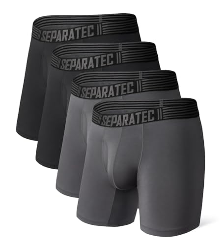 Separatec Men’s Underwear Moisture Wicking Rayon Boxer Briefs for Men, Ball Support Pouch Underwear Multiple