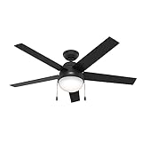 Hunter 52 inch Indoor Ceiling Fan with LED Light - Black Ceiling Fan with Pull Chain, For Bedroom, Living Room, or Kitchen, Standard Mount, No Remote, 5 Blades - Anslee 52385, Matte Black