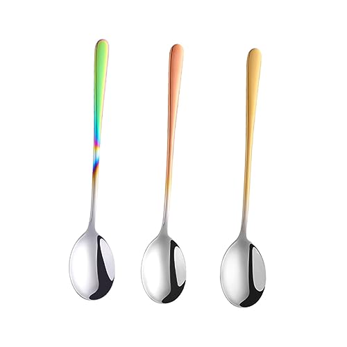 3pcs Long Handle Stainless Steel Soup Spoons Golden Rose Gold Colorful Elegant Tableware for Home Restaurant Catering Dining