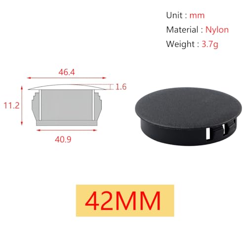 Qrity 5 PCS Plastic Button Plugs, 42mm Round Drill Hole Cover Caps, Snap on Type, Furniture Hole Caps, Black - Image 2