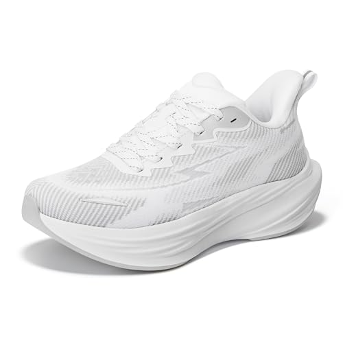HiBird Women's Slip-On Walking Running Shoes Comfort Tennis Shoes - Cushioned Lightweight Breathable Non-Slip Fashion Sneakers White