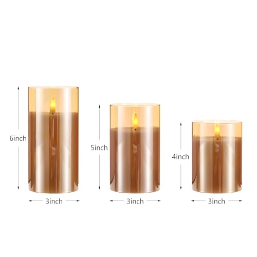 Image of Gold Flameless Candles With Remote LED Battery Operated Pillar Candles Set | Acrylic Cup Design Realistic Glow 10-Key Remote With Timer & Brightness Control for Fireplace, Wedding & Home Decor