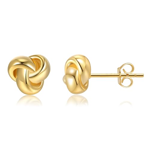 Knot Earrings 18K Gold Plated 925 Sterling Silver Thick Love Knot Stud Earrings for Women