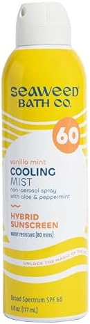 Seaweed Bath Co. Cooling Mist SPF 60 Sport Broad Spectrum Hybrid Sunscreen Spray, 6 Ounce, Sustainably Harvested Seaweed, Aloe, Peppermint