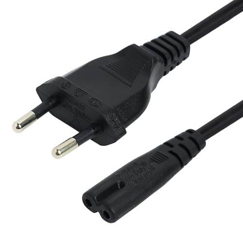 1.5M Power Cable, TV Power Cable, Euro Plug to Figure 8 Power Cord 2 Pin Power Cable Compatible with Philips Samsung TV, Prin