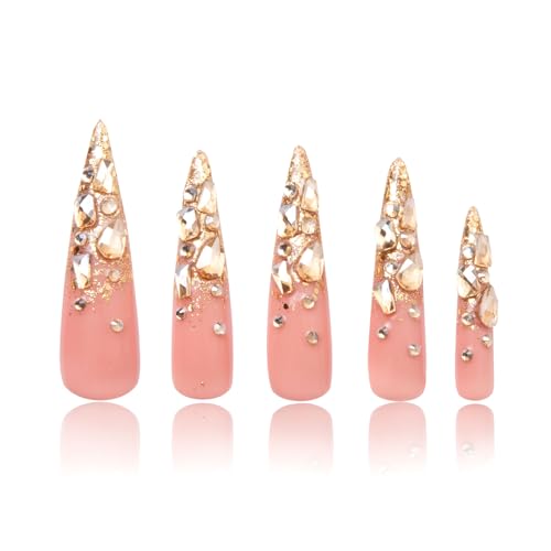 LOVFUL Press on Nails Stardust Gold Rhinestone | Handmade with