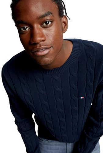 Tommy Hilfiger Men's Cable Knit Sweater, Navy, XXL3