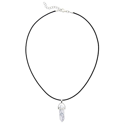 Keyzone 50Pcs Gemstone Bullet Meditation Hexagonal Healing Pointed Chakra Beads Quartz Crystal Stone Pendants For Necklace Jewelry Making With 50Pcs Leather Cord, Assorted Color #TOP3