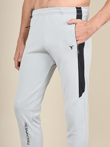 Image of TECHNOSPORT Men's Slim Fit Mid Rise Solid Trackpant with Techno Dry for Gym, Workout & Sports