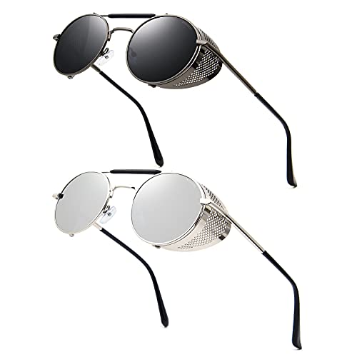 Image of RONSOU Steampunk Style Round Vintage Polarized Sunglasses Retro Eyewear UV400 Protection Matel Frame