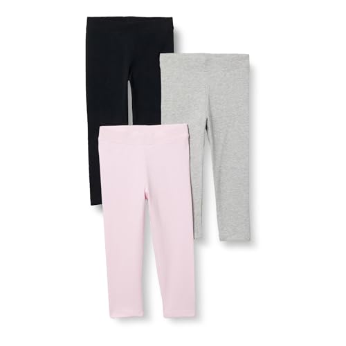 Amazon Essentials Leggings - colores interrumpidos Niña, Pack de 3, Gris Mezcla/Negro/Rosa Claro, 3 años