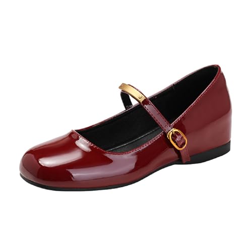 Women's Patent Leather Wedge Heel Mary Janes Comfor Strap Dress Flats for Work Business Wedding Party
