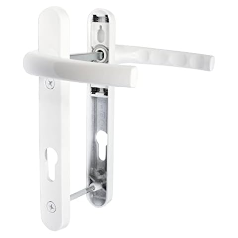 JCP UPVC Door Handle Pair Set Sprung 92 PZ 92mm, Backplate 220mm X 30mm (122mm Screw Centres, White) Cover