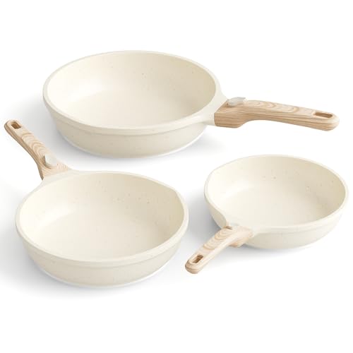 RIOVARM Juego de sartén antiadherente de inducción con mango extraíble beige