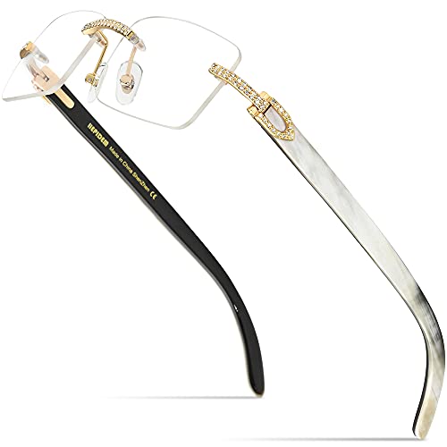 Image of HEPIDEM 100% Really Buffalo Horn Handmade Sun Glasses Square Rimless Luxury BUffs Sunglasses 0816