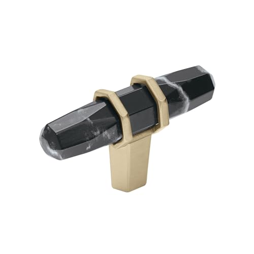 Image of Amerock 2-1 /2 inch Bar Carrione Marble Black /Golden Champagne Cabinet Knob | Durable Zinc drawer knob and cabinet hardware, ideal for kitchen cabinets, bathroom vanities, dressers, and furniture