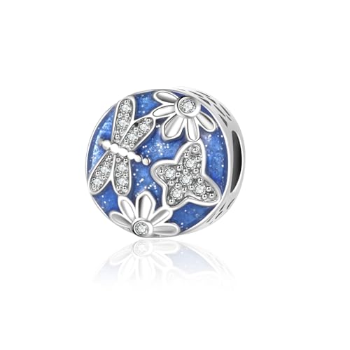 Abalorio de libélula y flor LSxAB de plata para pulseras Pandora