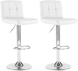 Neo® 2X Cuban Chrome & Gas Lift Swivel Faux Leather Kitchen Breakfast Bar Stool (White)