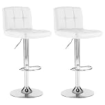 Neo 2X Cuban Chrome Gas Lift Swivel Faux Leather Kitchen Adjustable Breakfast Bar Stools Barstools Chairs (White)