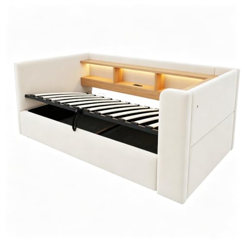 Sofá cama tapizado de 90x190 con compartimentos funcionales para dormitorios pequeños 8