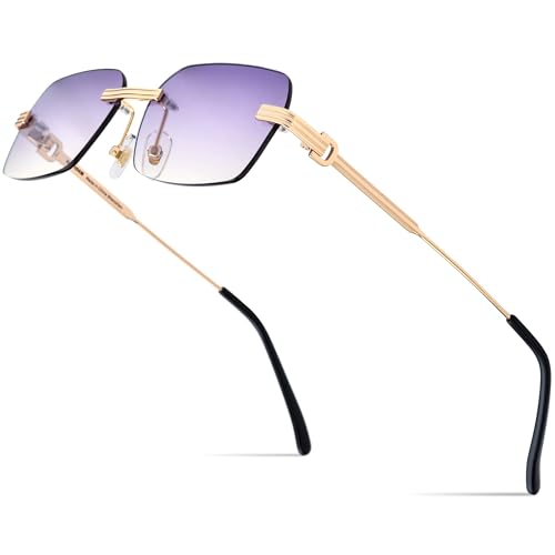Image of HEPIDEM Rimless Rectangle Zircon Diamonds UV400 Square Sunglasses for Men with Nylon Lens