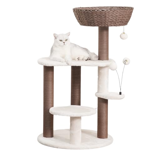 PetPals Handwoven Cat Tree with Basket Bed & Replaceable Scratching Posts