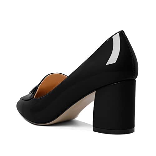 Joseywade Womens Black Block Heel Pumps Pointed Toe Loafers Chunky Heel Fashion Dress Wedding Shoes For Bride Party Casual Solid Patent Us Size 8 #TOP4