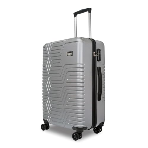 ALKOSIGN-Aqua-67-cm-Mid-Polycarbonate-Hard-Sided-8-Wheel-360-Degree-Spinner-Check-in-Medium-Size-LuggageSuitcaseTrolley-BagTravel-Bag-Silver