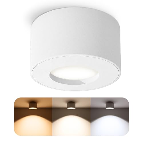 SSC-LUXon CELI-1 Aufbauspot IP44 Schutz für Bad & Außen in weiß inkl. LED Leuchtmittel 230V - Deckenspot rostfrei 4W drei einstellbaren Lichtfarben 3CCT
