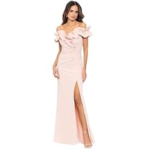 Xscape Womens Long Stretch Scuba Crepe Ruffle Collar Ruched DressSpecial Occasion Dress