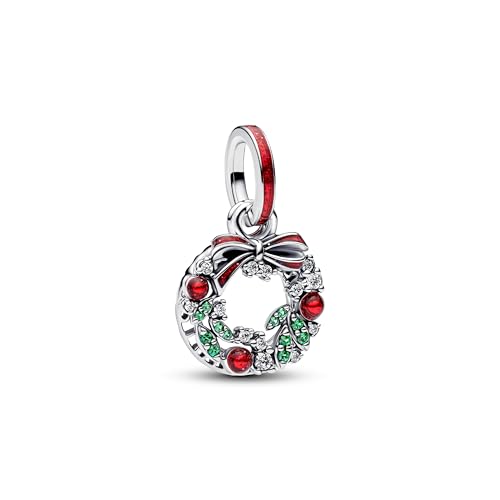 PANDORA Moments 794238C01 - Ciondolo a forma di corona di Natale in argento sterling con cristalli artificiali, compatibile con ME e Moments, in stile