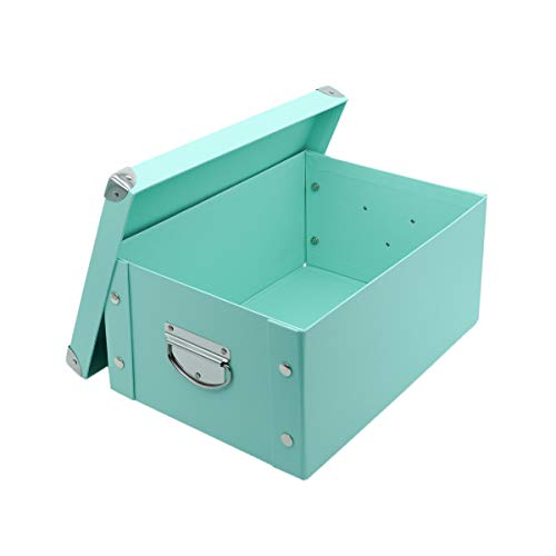 GUOZI Collapsible Storage Box, Decorative Memory Box with Lid & Metal Reinforced Corners, Cardboard File Bin with Handles, Organizer Gift Box for Keepsake Toy Photos Office Nursery Wardrobe Bookshelf