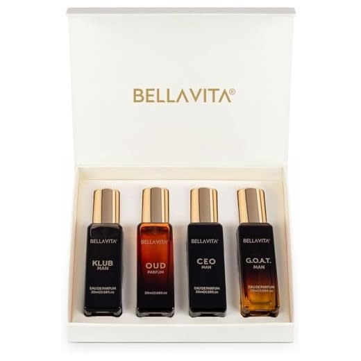 Bella Vita Luxury Long Lasting Perfume Gift Set for Man | 4x20ml | Gifts for Men | Woody, Citrusy, Oud, Premium Fragrance Scent | KLUB, OUD, CEO, G.O.A.T