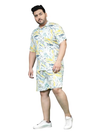 Rigo Printed Co-Ord Set for Men | Casual Plus Size Shirt & Shorts Night Suit Yellow