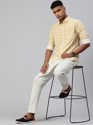 Image of Majestic Man Men Comfort Slim Fit Opaque Checked Cotton Casual Shirt