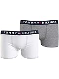 Tommy Hilfiger Jungen 2er-Pack Boxershorts aus 95% Bio-Baumwolle mit Stretch, Nachhaltig, Unterhosen mit Elastikbund, Unterwäsche Kinder, Trunks, Weiß Mittelgrau, 8 Jahre