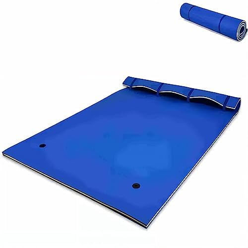 SPOTRAVEL Floating Water Mat, 3 Layer Float Raft with Pillow Design, Roll-Up Float Pads for 3-5 People (Blue)