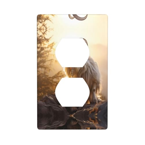 Phayah Placa de pared doble con patrón de cabras blancas, tamaño estándar, policarbonato termoplástico, doble enchufe