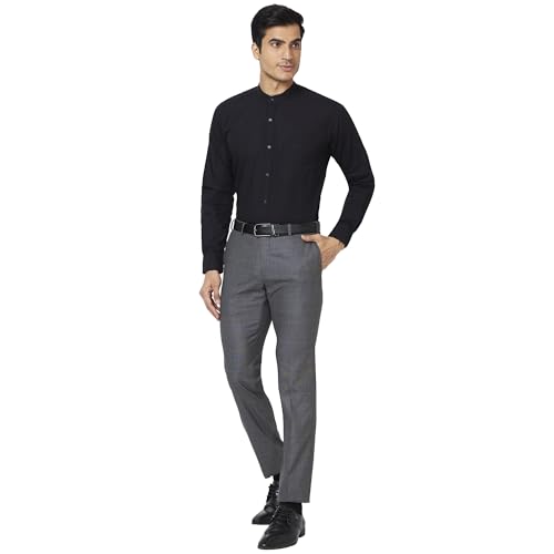 Image of Raymond Men Slim Fit Solid Pattern Pure Cotton Mandarin Collar Full Sleeve Casual Shirt