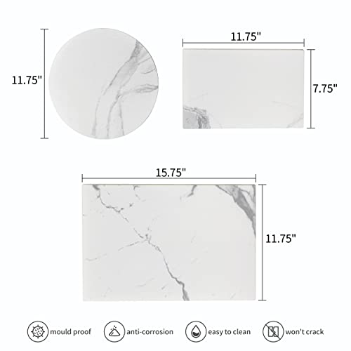 Murrey Home Tempered Glass Cutting Board Glaze Print Set Of 4, Non Slip Glass Trays For Kitchen Countertop, White Marble, Scratch, Heat Resistant Glass Plate, Rectangle & Round #TOP1