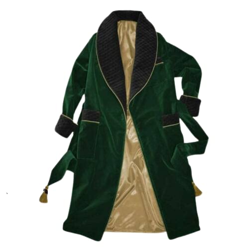 New Men's Dressing Gown Forest Green Black Velvet Fine Quilted With Gold Silk (Medium) #TOP1
