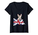 donna union jack flag dog bull terrier maglietta con collo a v