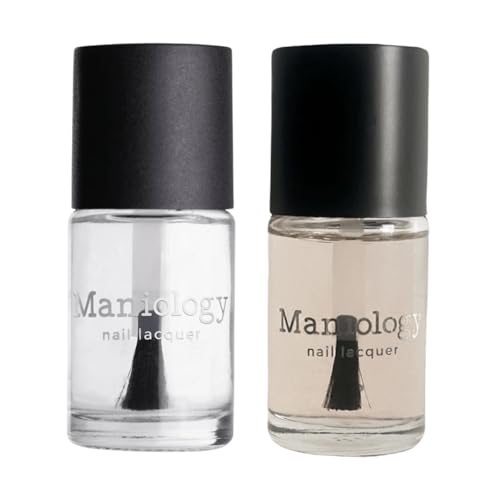 Maniology Smudge Free Top Coat & Sticky Base Coat Set – Perfect Duo | Clear Finishing & Adhering Nail Design Polishes for Stamping, Powders, Glitters & Foils – 13ml Bottle Must-Haves for DIY Manicure