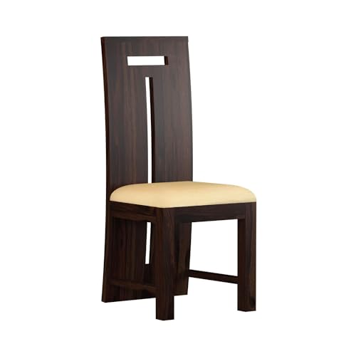 Image of T-Poster Wooden Dining Chairs Set of 2 for Kitchen & Dining Room, Chairs with Cushion, Two Seats, Solid Sheesham Wood, Walnut Finish